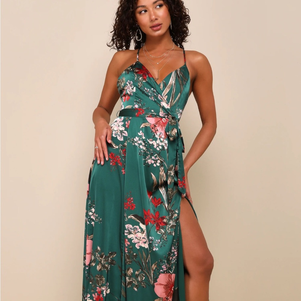 Floral Green Wrap Dress